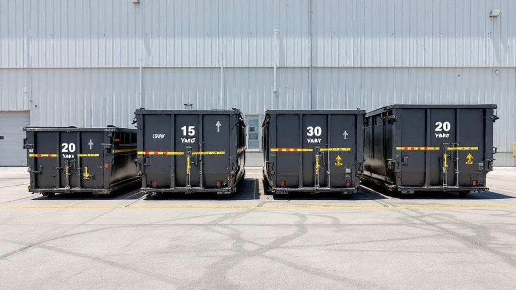 Different dumpster sizes from 10 to 40 yards lined up for comparison