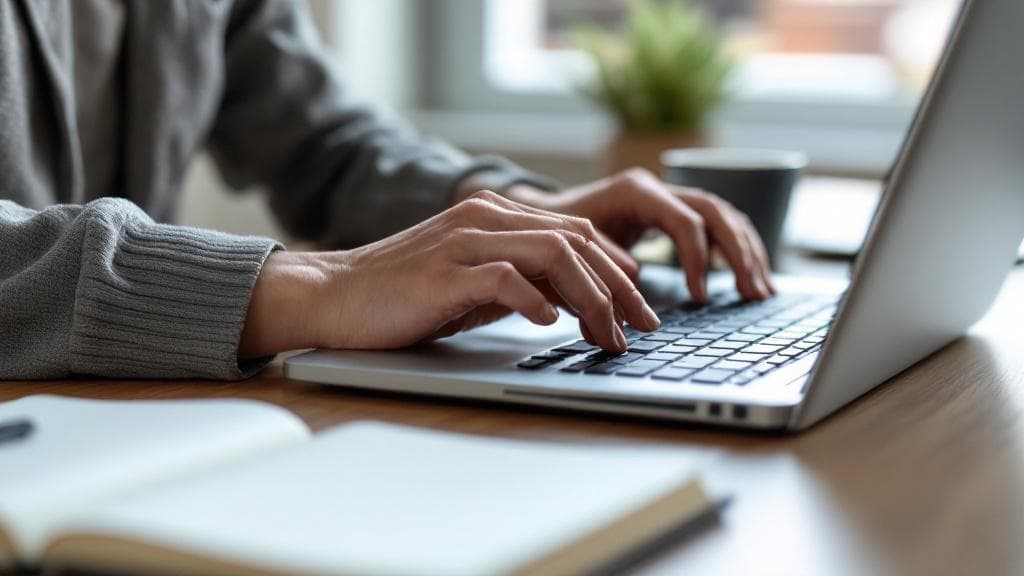 Person writing content on laptop